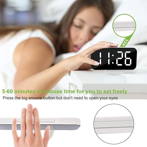 SZELAM Digital Clock Large Display, LED Electric Alarm Clocks Mirror Surface for Makeup with Diming Mode, 3 Levels Brightness, Dual USB Ports Modern Decoration for Home Bedroom Decor-White (001) thumbnail 6