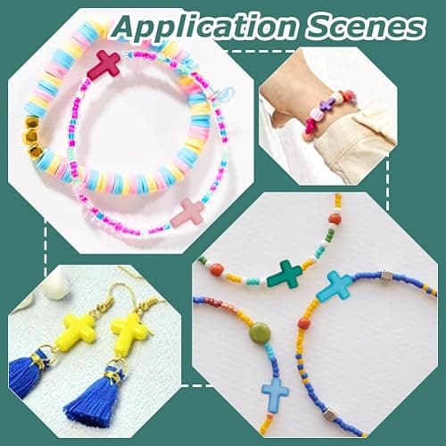 HOBBIESAY 120Pcs Acrylic Cross Beads 24 Colors Assorted 16x12x4.5mm Cross Beads Colorful Crosses Charms Spacer Loose Bead Connector Bead for DIY Bracelets Keychain Jewelry Making，Hole：2mm thumbnail 4