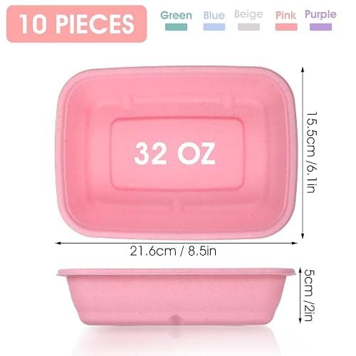 MAQUITA 10PCS Meal Prep Containers 1-Compartment, Wheat Straw Microwave Bento Lunch Box with Lids, Reusable & Stackable Food Storage Containers, Dishwasher Freezer Safe BPA Free thumbnail 3