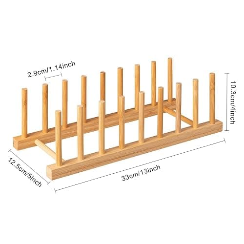 HBlife 2pcs Bamboo Dish Plate Bowl Cup Book Pot Lid Cutting Board Drying Rack Stand Drainer Storage Holder Organizer Kitchen Cabinet（Keep Dry） thumbnail 3