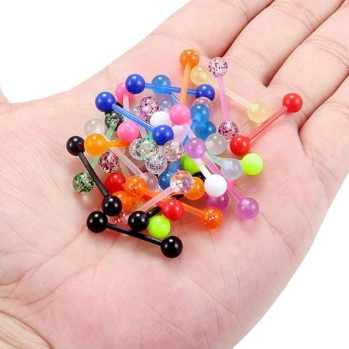 Ruifan 14G 16mm Glow in The Dark Flexible Acrylic Straight Tongue Nipple Ring Retainer Piercing thumbnail 3