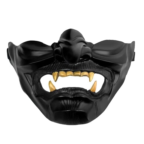 Vercico Oni Samurai Mask Half Face Japanese Warrior Mask Ghost Warrior Character Masks Novelty Halloween Party Cosplay Costume Cool Halloween Cosplay Prop for Boys Girls Adults Kids Party Accessory - Image 1