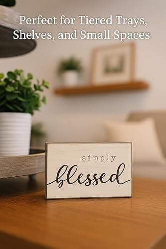 Poor Boy Woodworks Mini Wood Block Sign (Simply Blessed) 4.25"L x 2.75"H x 0.5"D thumbnail 4