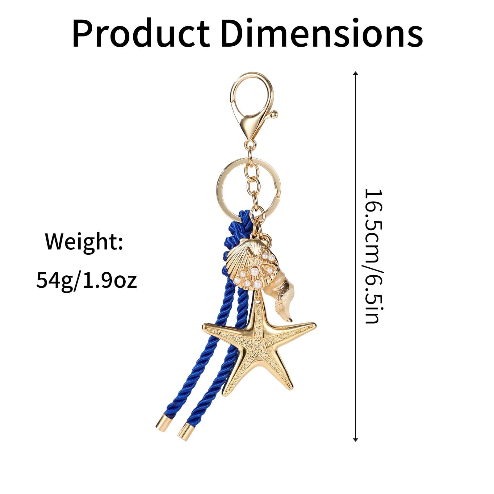 Starfish and Shell Keychain, 6.3x2.36in Alloy Sea Bag Charm with Blue Braided Rope Starfish Shell and Conch Keychain for Summer Wallet Backpack Ornament thumbnail 2