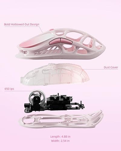 GravaStar Mercury M1 Pro Wireless Gaming Mouse, Lightweight Magnesium Alloy, 26,000 DPI, PAW3395DM Sensor, 5 Programmable Buttons, Support Wired/2.4GHz/BT, Up to 200 Hours Battery Life (Gradient Pink) thumbnail 7