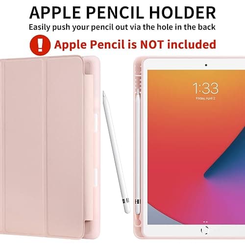 GHINL for iPad 9th/8th/7th Generation Case (2021/2020/2019) iPad 10.2-Inch Case with Pencil Holder [Sleep/Wake] Slim Soft TPU Back Smart Magnetic Stand Protective Cover Cases(Light Pink) thumbnail 3