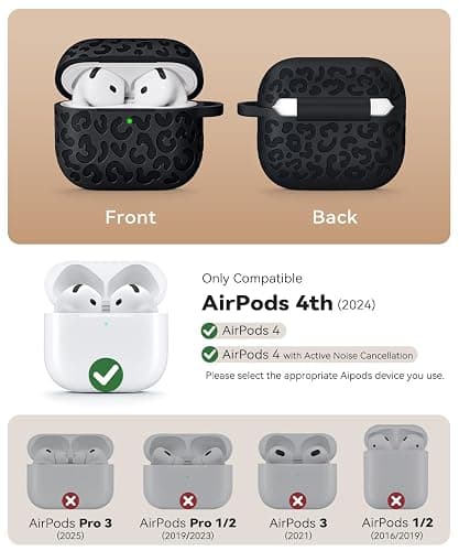 MCTOPZO Leopard Carving for AirPods 4 Case (Black) | Pattern Design Cute Soft Silicone Protective Cover for Man/Women/Girly-with Keychain&Cleaning Kit thumbnail 2
