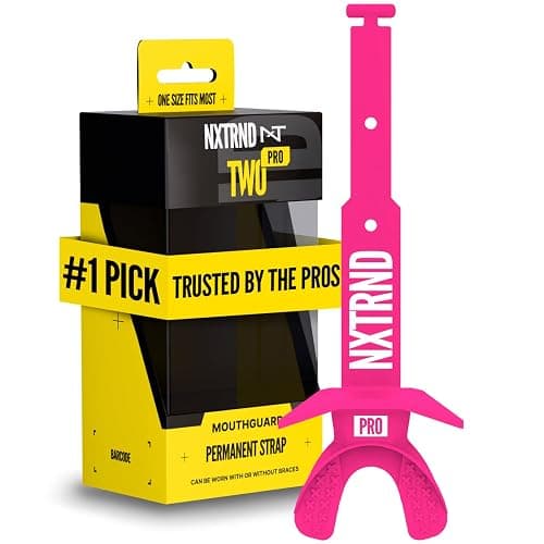 Nxtrnd Two Pro Football Mouth Guard, Permanent Strap, Fits Adult & Youth (Pink) - Image 1
