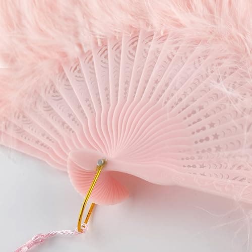 BABEYOND Marabou Feather Fan 20s Vintage Folding Fan Flapper Hand Fan for Costume Dancing Show Tea Party Wedding Decoration (Pink-Pink Rib) thumbnail 5
