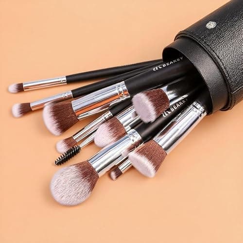 BEAKEY Makeup Brushes Sets, Brush Sets with Makeup Sponges (10+2pcs, with Black Case) thumbnail 8