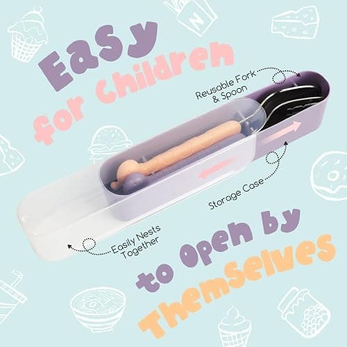 2-Piece Kid Utensils Set, 304 Stainless Steel Kids Fork and Spoon for Self-feeding, Safe Kid Silverware with storage case for School Lunch, Travel & Outdoors, Dishwasher Safe (Purple) thumbnail 3