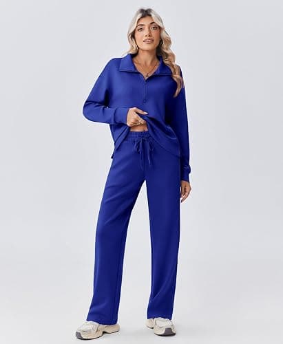PINSPARK 2 Piece Sets for Women 1/2 Zip Sweatsuit Loose Fit Sweatshirt Straight Leg Pants 2025 Matching Outfit Fall Tracksuit thumbnail 3