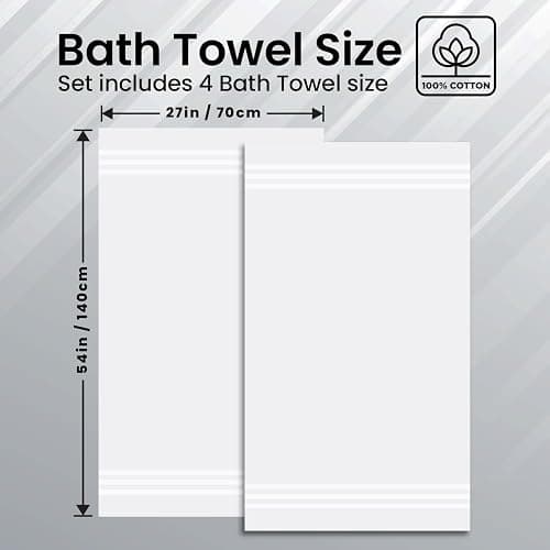 Infinitee Xclusives 100% Cotton Luxury Bath Towels Set of 2 (27x54 Inches), Soft, Absorbent, Quick Dry, Perfect Towels for Bathroom, Gym, Spa & Hotel |Brilliant White| - Bath Towels - 2 pack - Brilliant White thumbnail 3