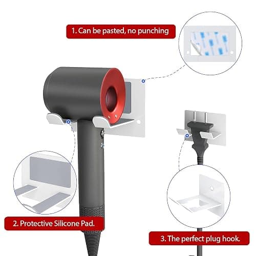 XIGOO Self Adhesive Hair Dryer Holder Wall Mounted - Adhesive Bathroom Hair Blow Dryer Rack Organizer Compatible with Supersonic Hair Dryers (White) thumbnail 4