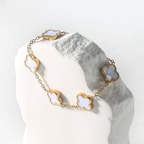 KINFERTE for 18K Gold Plated Double Sided Clover Bracelet for Women Lucky Four Leaf Clover Bracelet Flower Link Bracelets Trendy Jewelry Gifts for Women,Wife, Girlfriend, Mom, Sister, Bestie, Grandma thumbnail 5