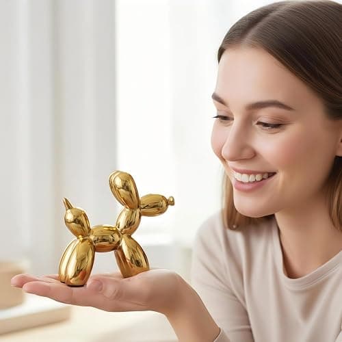 Aartihejoy Creative Gold Balloon Dog Statues Small Ceramic Animal Sculpture Modern Home Decor Living Room Desktop Decorations Bedroom Office Cabinet Ornament (Gold) thumbnail 2