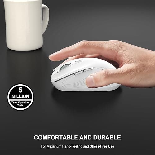 WisFox 2.4G Wireless Mouse for Laptop, Ergonomic Computer Mouse with USB Receiver and Type-C Adapter, 3 Adjustable Levels DPI, 6 Button Cordless Wireless Mice (White, 1 Pack) thumbnail 7
