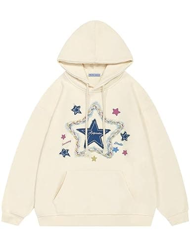 Aelfric Eden Womens Oversized Hoodies Star Graphic Fleece Hooded Streetwear Unisex Sweatshirts Pullover with Pocket - Small - Apricot