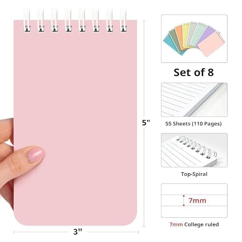 Taja Pocket Small Notebook 3" x 5", Set of 8 Mini Little Spiral Notebook, Nursing Notepad, Perfect for Work, School, Office, Nurse, Travel - Soft Harmony thumbnail 2