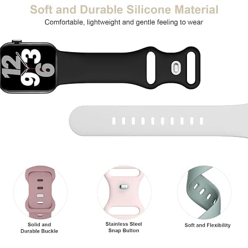 6 Pack Silicone Sport Bands Compatible with Apple Watch Band 38mm 40mm 41mm 42mm 44mm 45mm 46mm 49mm Women Men, Soft Strap Waterproof Wristband for iWatch Series 10 9 8 7 6 5 4 3 2 1 Ultra SE thumbnail 3