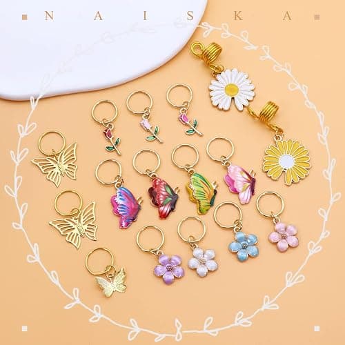 NAISKA 24Pcs Gold Butterfly Braid Clips Spring Hair Jewelry Dreadlock Accessories Colorful Butterflies Pendant Charms Flower Braid Clips Beads Cuffs Rings Hair Jewelry Gifts for Women thumbnail 2