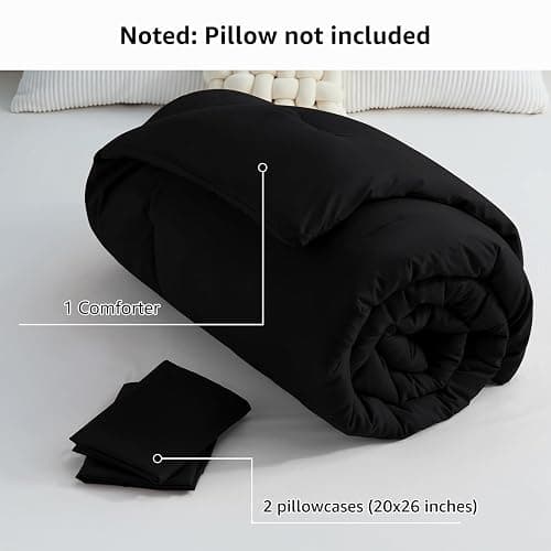 CozyLux Queen Comforter Set Black, 3 Pieces Solid Comforters Queen Size Breathable Quilted Bedding Sets, Luxury Soft Microfiber Down Alternative Comforter for All Season (1 Comforter & 2 Pillowcases) thumbnail 7