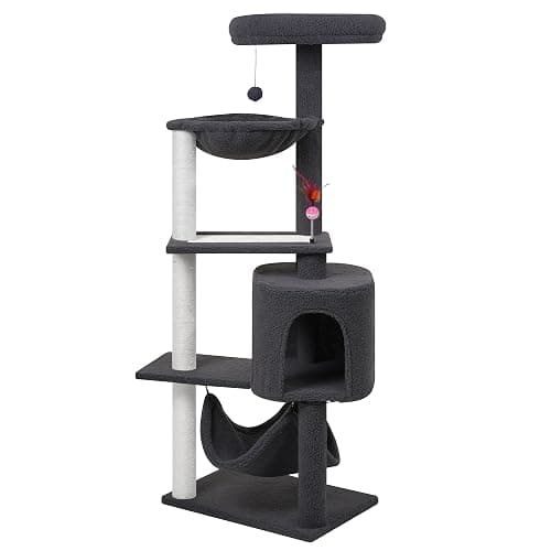 YUNIQUE Cat Tree with Cat Condo Scratch Posts Scratch Tablet and Big Hammock, (60.2‘’ Grey) thumbnail 2