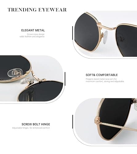 KALIYADI Sunglasses for Women and Men, Polarized Square UV Protection, Trendy Metal Frame Hexagon Sunglasses thumbnail 3
