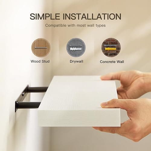 AMADA HOMEFURNISHING Floating Shelves Wall Mounted, 32 x 7 Inch Wall Shelves for Bathroom, Bedroom, Living Room, White Shelves Set of 2 | Wall Shelves with Hidden Bracket, Solid MDF Wood, 22 lbs Max Load per Shelf, Easy to Assemble, Multi-Wall Compatible thumbnail 7