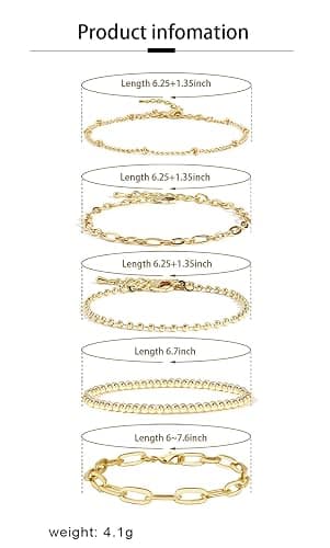 CYWQ 14K Gold Chain Bracelet Sets for Women Girls Dainty Gold Paperclip Link Bead Bracelet Layered Metal Link Bracelet Fashion Jewelry thumbnail 2