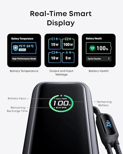 Anker Laptop Power Bank, 25,000mAh Portable Charger with Triple 100W USB-C Ports, Built-in and Retractable Cables, for iPhone 16/15 Series, MacBook, Samsung, and More (Flight-Approved) thumbnail 6