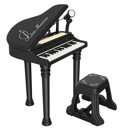 Losbenco Kids Piano Keyboard Toy, Toddler Electronic Musical Instrument Educational Toy with Microphone, Multiple Sounds, Record Playback, Lights & Stool, Birthday Gift for 3 4 5 6 7 Years Old Girls - Image 1