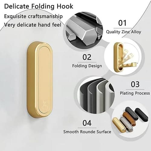 Foldable Coat Hooks, Invisible Folding Retractable Wall Hooks, Single Retractable Hook, Foldable Wall Hooks for Hanging Coats, Scarves, Hats, Bathrobes, Keys, Bags (Silver) thumbnail 6