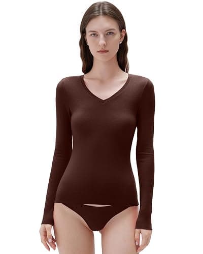 SUUKSESS Cloud Cashmere Women V Neck Fitted Long Sleeve Shirt Basic Soft Knit Tops thumbnail 2