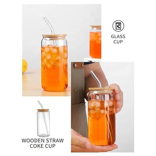 QMQJIA 18oz Glass Cups With Bamboo Lids And Straws For Coffee Bar Milktea Shop Household Entertaining Guests thumbnail 4