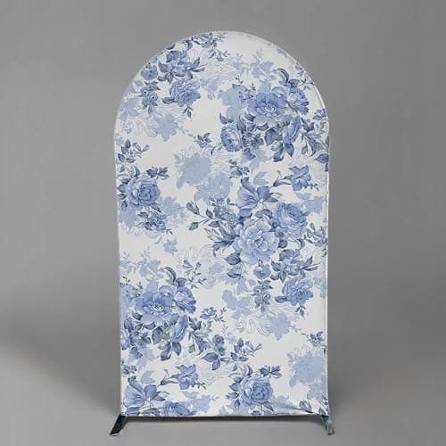 Arch Backdrop Cover Baby in Bloom Baby Shower Arch Stand Spandex Fabric Cover Blue Flowers Floral Pink Bows Girls Birthday Party Baptism Decorations (4X7.2ft,G-3854) thumbnail 2