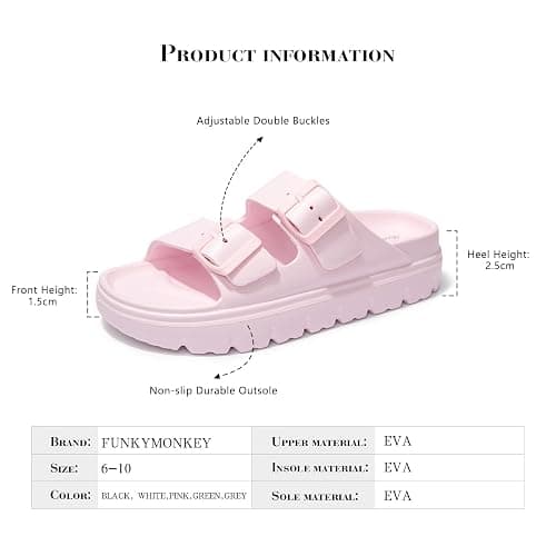 FUNKYMONKEY Women's Comfort Slides Double Buckle Adjustable Plastics Flat Sandals thumbnail 6