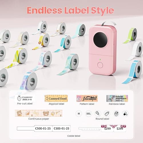 Phomemo D30 Label Maker Machine with 3 Tapes - White Clear Gold Labels, Portable Handheld Bluetooth Mini Label Maker Printer, Multiple Templates for Smartphone Thermal Small Label Printer Rechargeable - Pink - 1 Printer + 3 Roll Papers thumbnail 8