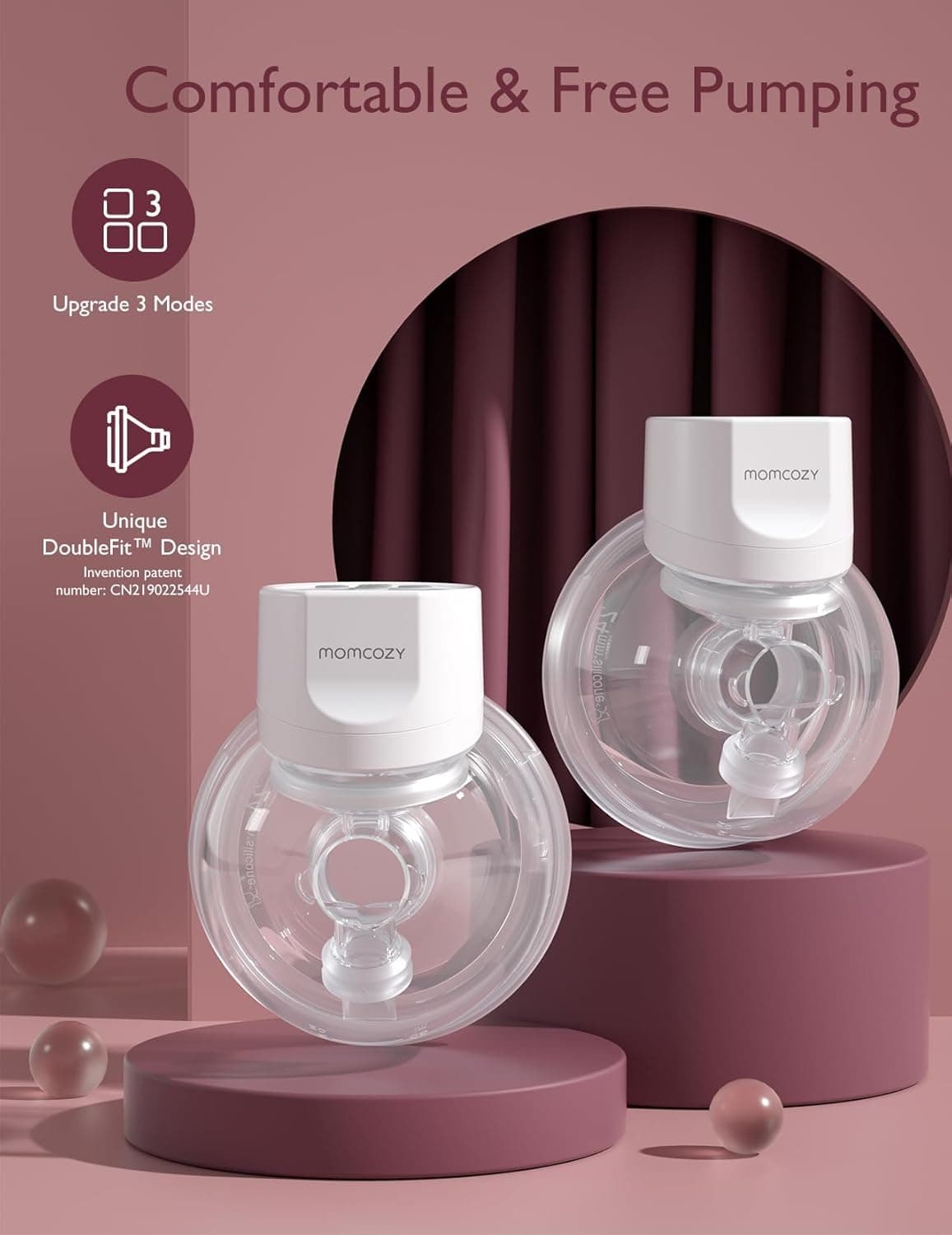 Momcozy Breast Pump Hands-Free S12 Pro, Wearable & Portable Pump with Soft DoubleFit Flange 24mm, 3 Modes & 9 Levels Electric Breast Pump Portable for Easy Pumping, Smart Display (White, 2 Count) thumbnail 2
