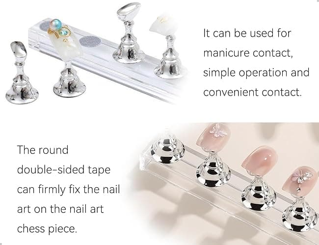 Emezddo 2 Stück Nagel Stander Set mit Transparenter Kleber,Acryl Nägel Selber Machen Set mit Magnet,Aufdrück Nail Tips Übungsständer für den Einsatz zu Hause,im Geschäft und im Salon(Silber) thumbnail 3
