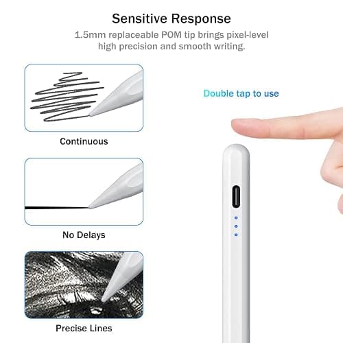 Cisteen Stylus Pen for iPad 2025-2018, Pencil for iPad 11th A16/10/9/8/7/6,Air 11/13 M2/M3,Pro 11/13 M4/M5,Pro 12.9",Air 5/4/3,Mini 7 A17 Pro/6/5,with Faster Charge,Tilt Sensor,Palm Rejection thumbnail 2