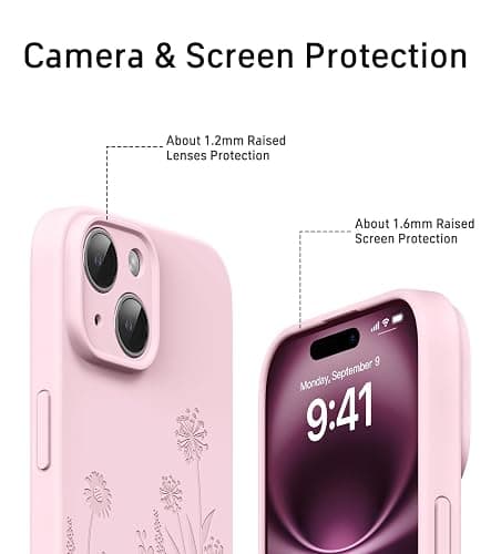 for iPhone 15 Phone Case for Women Compatible with Magsafe, Hard Liquid Silicone Cute Pink Spring Floral Design Shock Proof Heavy-Duty Protection for Women Girls thumbnail 3