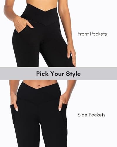 Sunzel Flare Leggings for Women with Pockets, Crossover Yoga Pants with Tummy Control, High Waisted and Wide Leg thumbnail 4