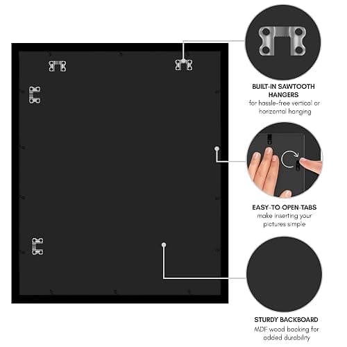 Americanflat 28x34 Poster Frame - Matted to 24x30 - Engineered Wood - Black | Polished plexiglass front, hangs vertical or horizontal, sawtooth hangers included, secure turn-tab backing thumbnail 6