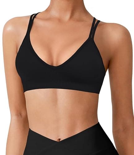 VEQING Seamless V-Neck Women Sports Bras, Padded Cross Back Wireless Low Impact Workout Yoga Bras for Small Chests, 3 Pack thumbnail 2