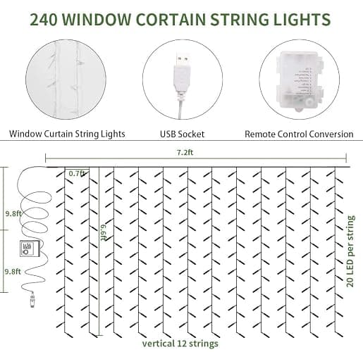KASZOO 12 Pack Artificial Ivy Leaf Plants with 240 LED Window Curtain String Lights, Fake Plants Vine Hanging Garland, Hanging for Wall Party Wedding Room Home Kitchen Indoor & Outdoor Decoration thumbnail 4
