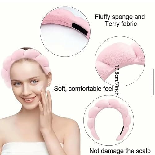Pretty Magpie Pink Sponge Wristbands Set - Fast Dry Sponge Headbands for Women's Hair - Skincare & Makeup thumbnail 6