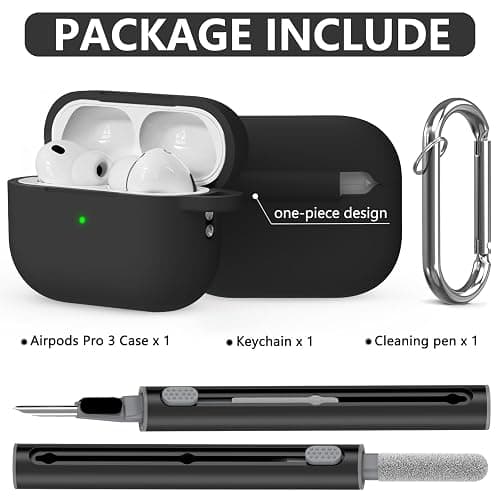Ljusmicker for AirPods Pro 3 Case 2025 with Cleaner Kit,Soft Silicone Protective Cases for Apple AirPods Pro 3rd Generation Case for Women Men,AirPod Pro 3 Cases Cover Accessories with Keychain-Black thumbnail 3