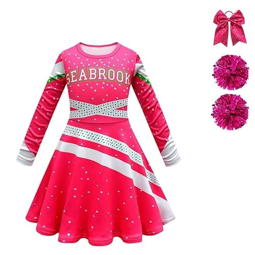 Zombies Costume for Kids Girls, Addison Alien Outfit Dress Up for Halloween Cosplay - 7-8 Years - Rose Red