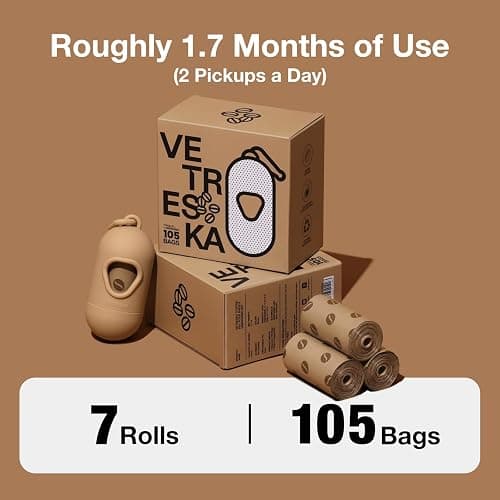 VETRESKA Dog Poop Bags Dispenser with Coffee Scented Waste Bags, Leak Proof | Extra Thick & Strong, 1 Holder and 105 Count Pet Poop Bags (7 Refill Rolls) for Dogs and Cats thumbnail 3